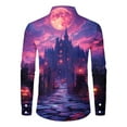 thumbnail image 5 of Domuza Men's Long Sleeve Shirts Halloween Novelty Horror Print Button Up T Shirt Casual Regular Fit Lapel Dress Shirts for Halloween Party Purple 2XL, 5 of 6