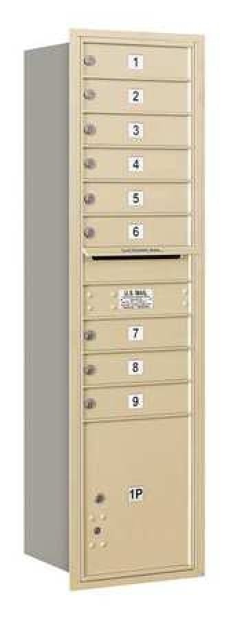 4C Horizontal Mailbox - Maximum Height Unit - Single Column - 9 MB1 Doors / 1 PL - Sandstone - Rear Loading - Private Access