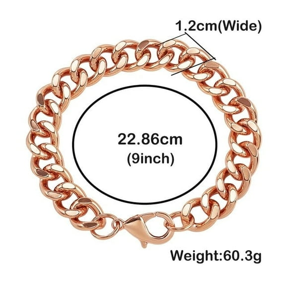 Vagzen Rose Gold Pure Copper Punk Cuban Wristband Bracelet for Men, Retro Rope Chain, 9 IN