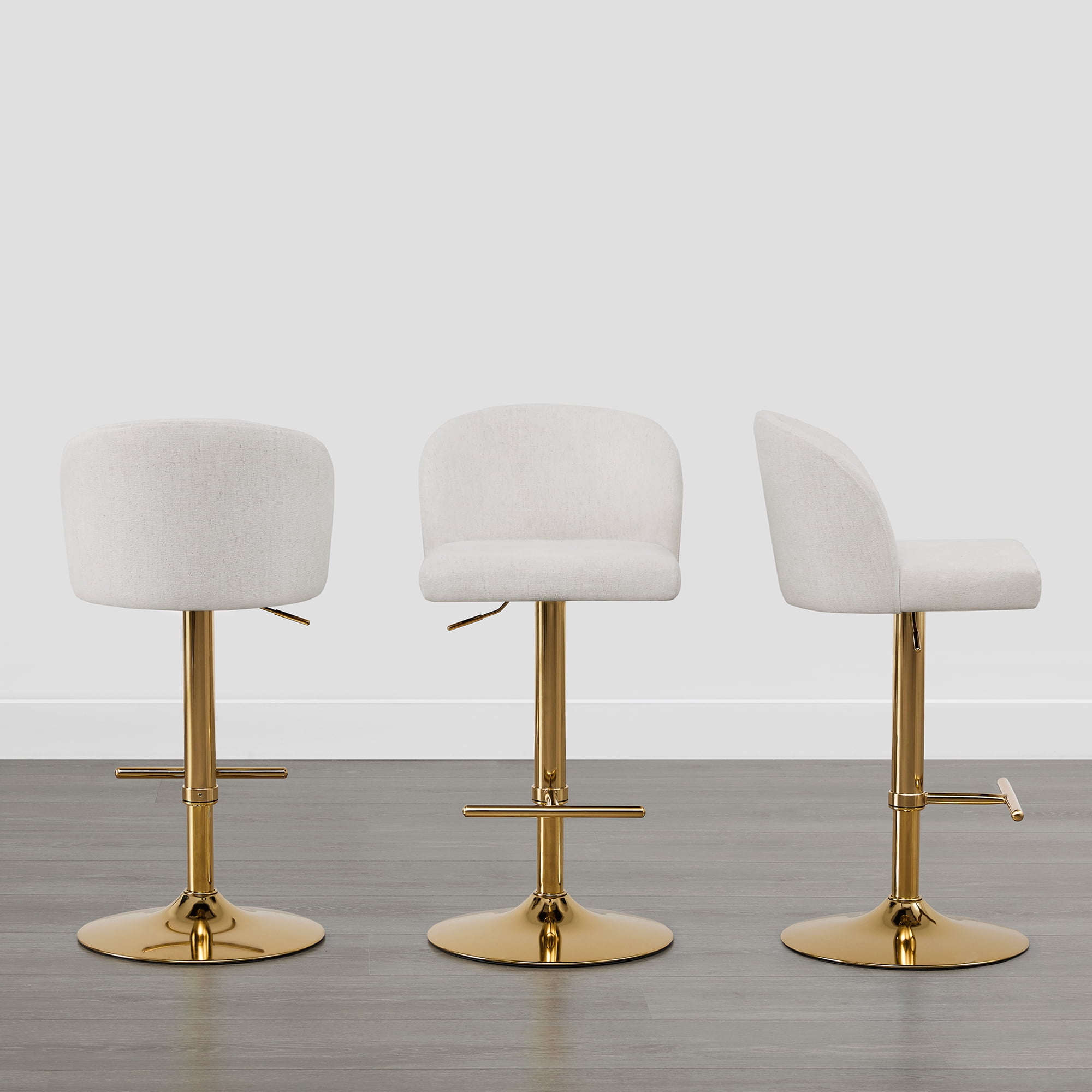 Spruce & Spring Modern Adjustable Swivel Bar Stool with Air-Lift Set of 3, White with Gold Frame