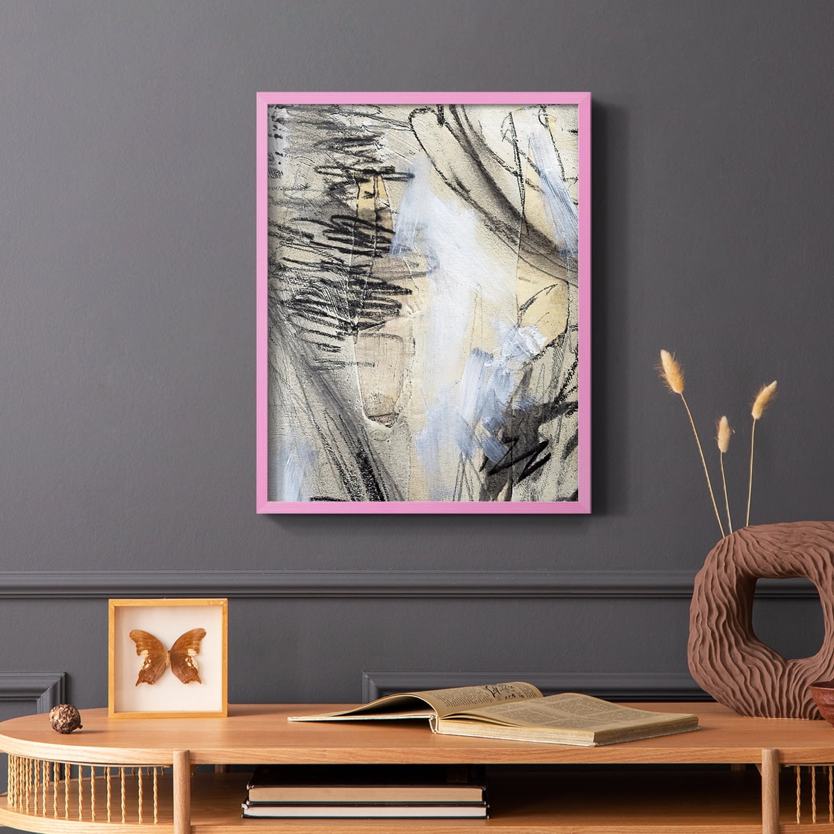 Masked Notes VI Framed Print in Pink Solid Wood Framed Print No Nail Hanging