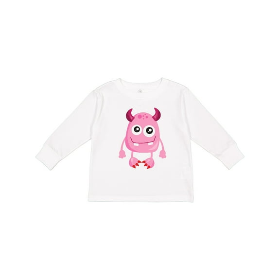 Inktastic Cute Monster, Smiling Monster, Pink Monster, Horns Boys or Girls Long Sleeve Toddler T-Shirt