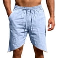 thumbnail image 2 of Besolor Men's Linen Shorts Drawstring Elastic Waist Lightweight Thin Breathable Casual Shorts with Pocket(Small,Light Blue), 2 of 7