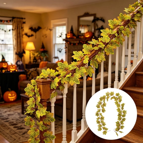 Seasonal Maple Leaf Vine Decor, Realistic Fall Hanging Garland, Flexible Foliage Ornament For Fireplace Mantel Door Window Porch Wall Thanksgiving Halloween Holiday Arrangement