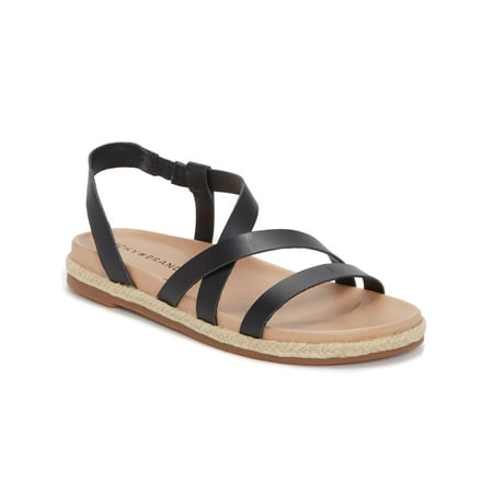 LUCKY BRAND Womens Black Braided Asymmetrical Darli Round Toe Wedge Slip On Leather Slingback Sandal 5.5 M