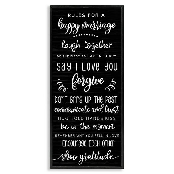 Stupell Industries Rules for Happy Marriage Typography Painting Black Framed Art Print Wall Art, 10 x 24