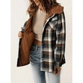 thumbnail image 2 of ZOELNIC Women's Plaid Shacket Long Sleeve Fleece Hooded Jacket with Flap Pockets, L, 2 of 6