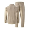 thumbnail image 4 of Hinvhai Men's Linen Sets 2Pieces Casual Button Down Cotton Linen Shirt and Long Pants Set Beach Outfits Khaki S(S), 4 of 4