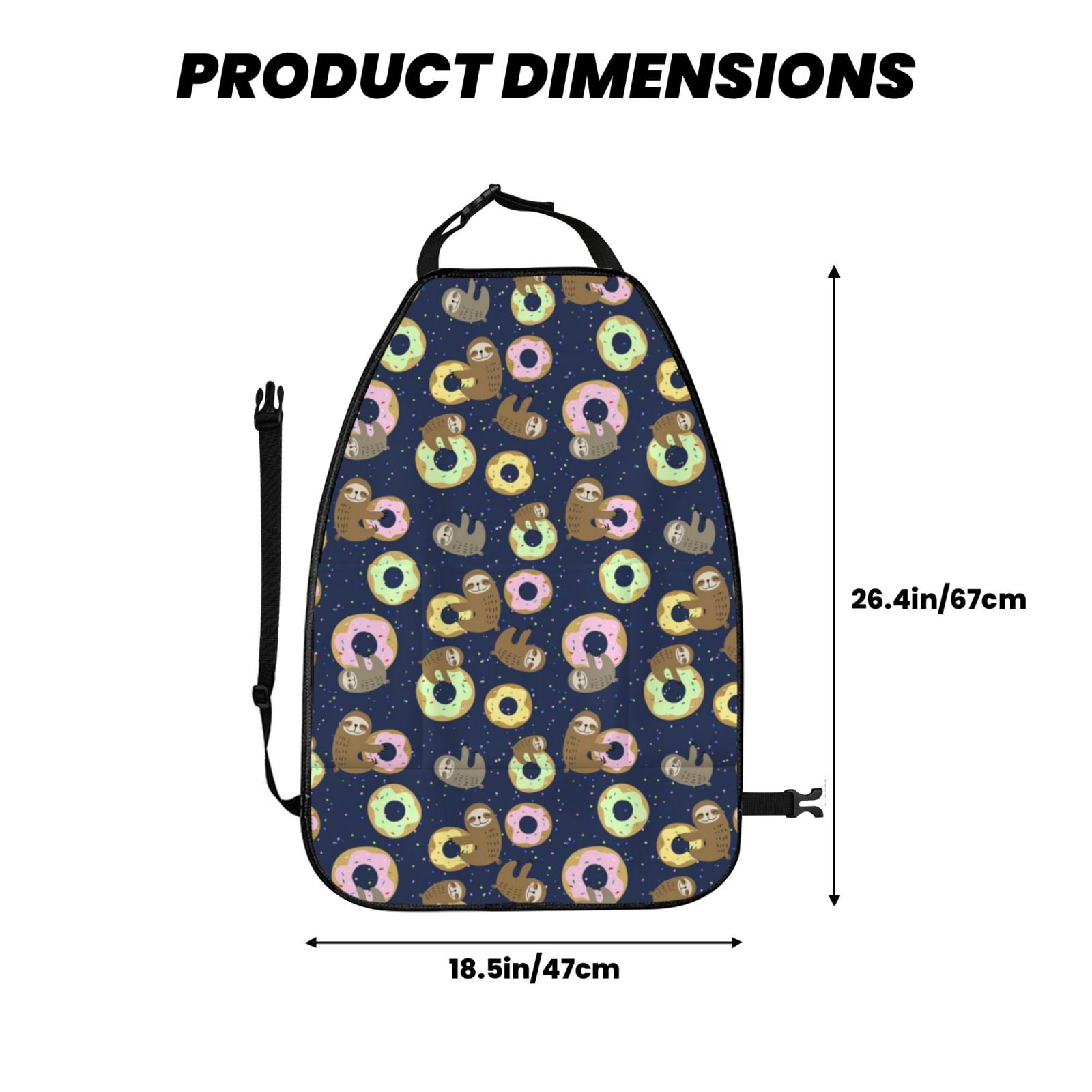 Xecao Sloth with Donuts Pattern Car Seat Back Protector 2 Pack Large Capacity Pocket, Kick Mats Back Seat Protector