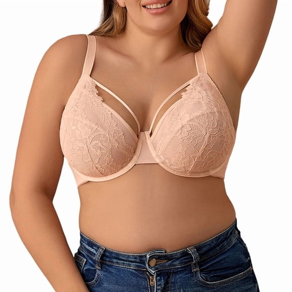 SHARICCA Underwire Bra for Women Plus Size Comfort Lace Unlined Push Up Bralette 38D
