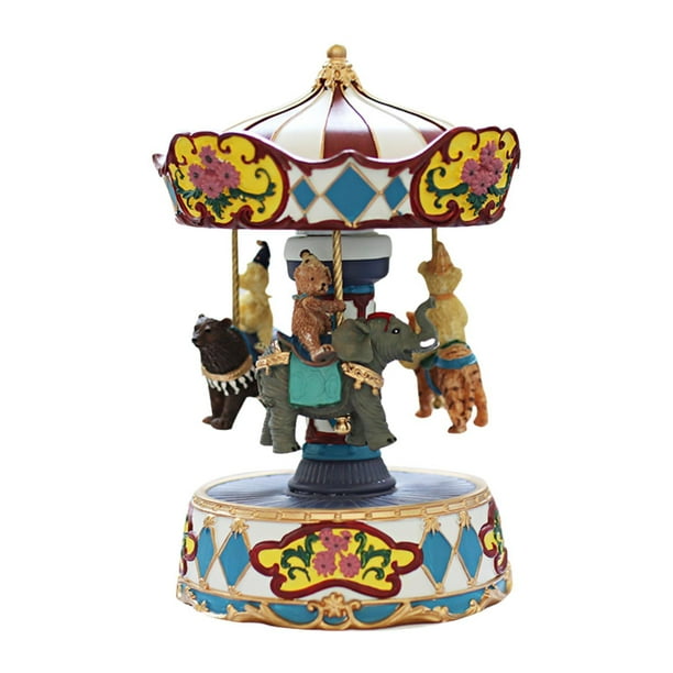 Caja de música de carrusel musical Caja de música de cuerda Caja de música de escritorio Decorativa hecha a mano Lindo leopardo oso Estatua D