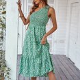 thumbnail image 4 of Robe d'Été à Imprimé Floral pour Femmes, Décontractée, Ourlet à Empiècements, Sans Manches, une Épaule Froncée, pour Rendez-Vous, Vert L, 4 of 6