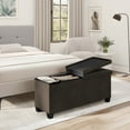 thumbnail image 3 of Hearth & Harbor Ottoman Storage Bench, Linen 45" Ottoman with Storage, Brown, 3 of 8