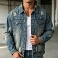 thumbnail image 6 of Ripped Denim Jackets for Men Washed Vintage Distressed Loose Workwear Jacket with Pockets Spring Summer Style High Street Cool And Edgy Denim Clothing, 6 of 8