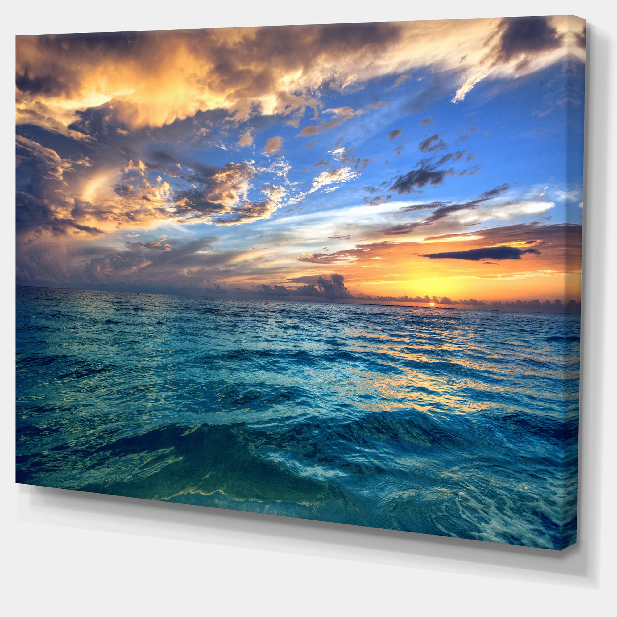 Designart 'Exotic Tropical Beach at Sunset ' Modern Seashore Canvas Art