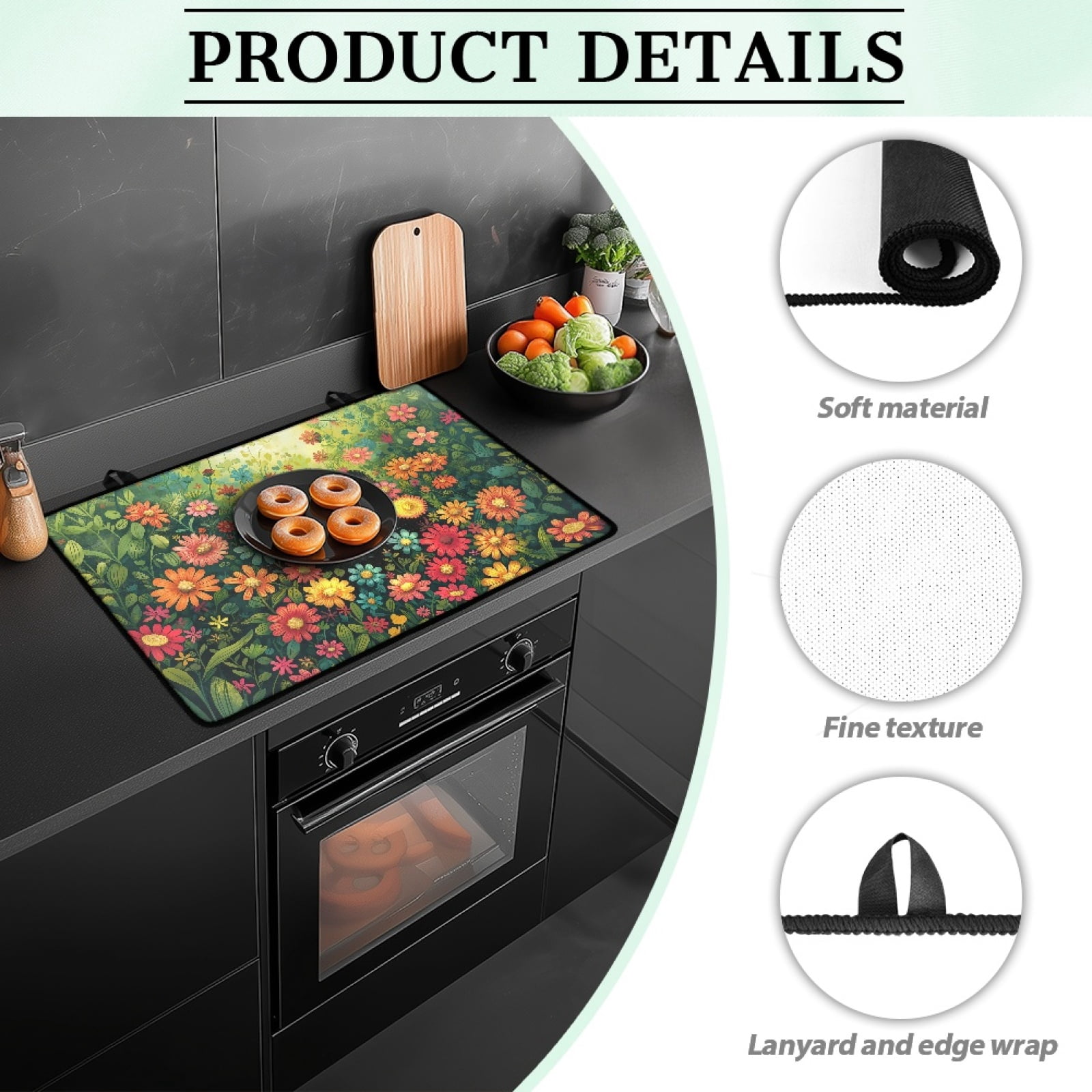 Renewold Stove Cover Glass Stove Top Cover Protector Heat Resistant Non-slip Stove Burner Cover Prevent Scratching Cooktop Mat for Kitchen Counter, Black Cat Flower