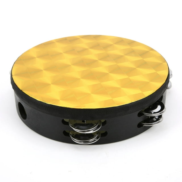 Pandereta de mano, percusión de doble fila, piel de tambor de poliéster, instrumento de madera maciza de 8 pulgadas