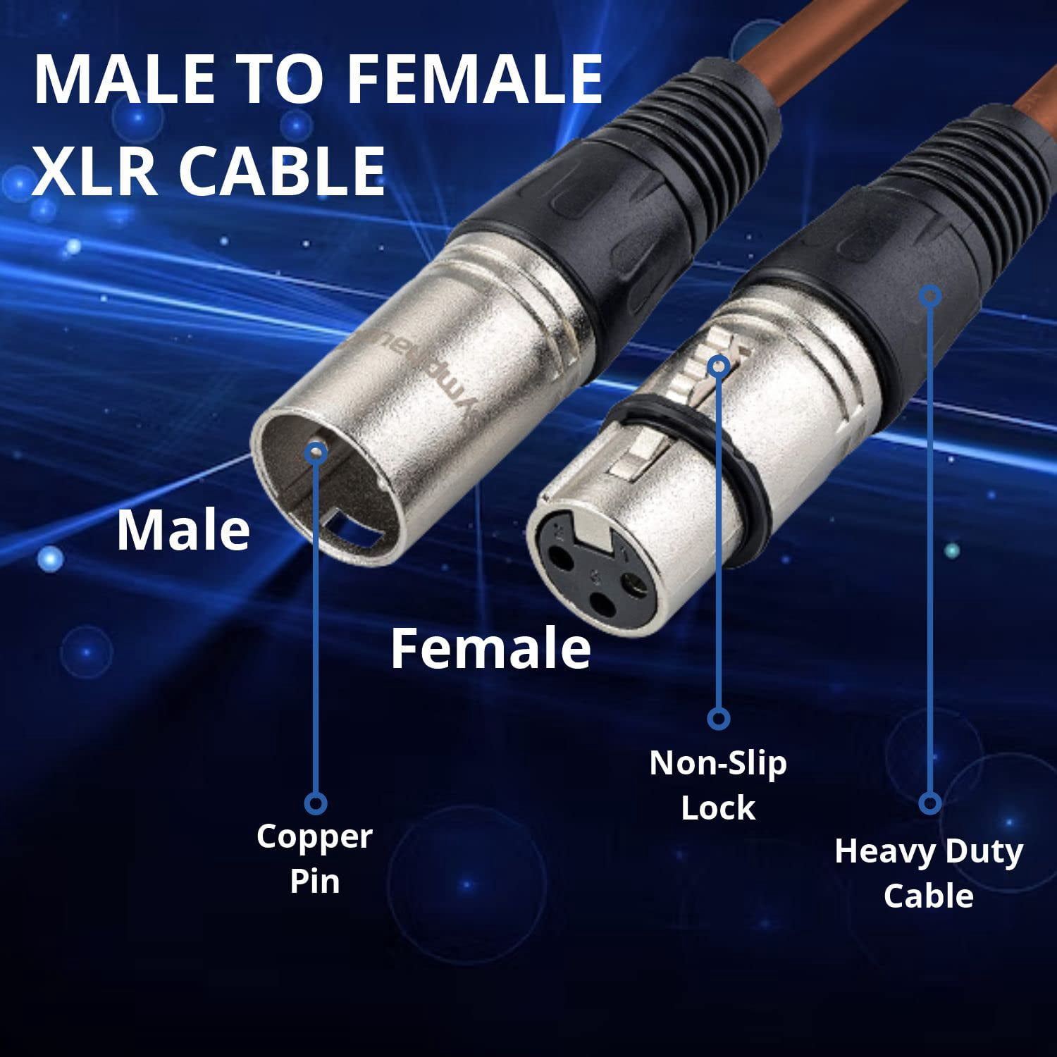 Maximm Microphone Cable, Brown Mic Cable Wire XLR Male to XLR Female 20ft - Heavy Duty Microphone Cord W/Metal Connectors, Impedance-Balanced Lines for RF & EM Noise Reduction (5-Pack)