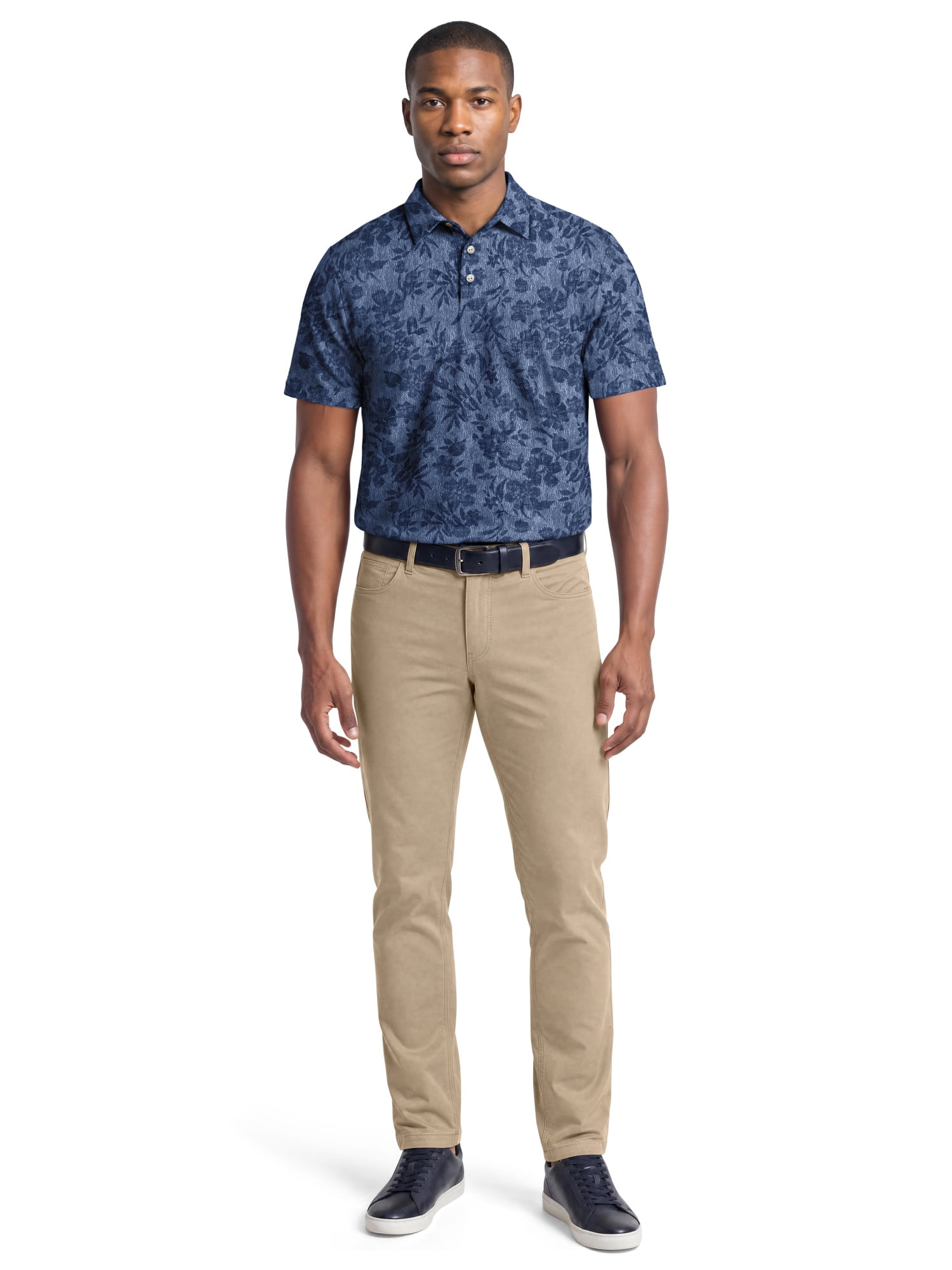 Ben Hogan Performance Men's & Big Men's Textured Botanical Print Short Sleeve Polo Shirt, Sizes S-4XLT