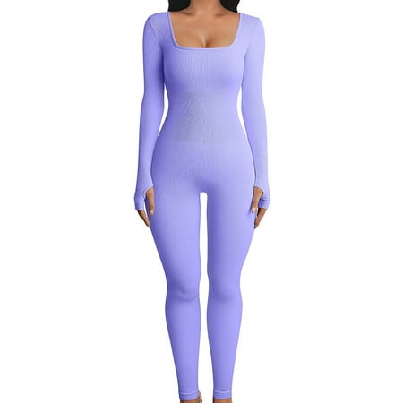 

Women s Sexy Bodycon Long Sleeve Square Neck High Waist Jumpsuit Rompers for Yoga Exercise
