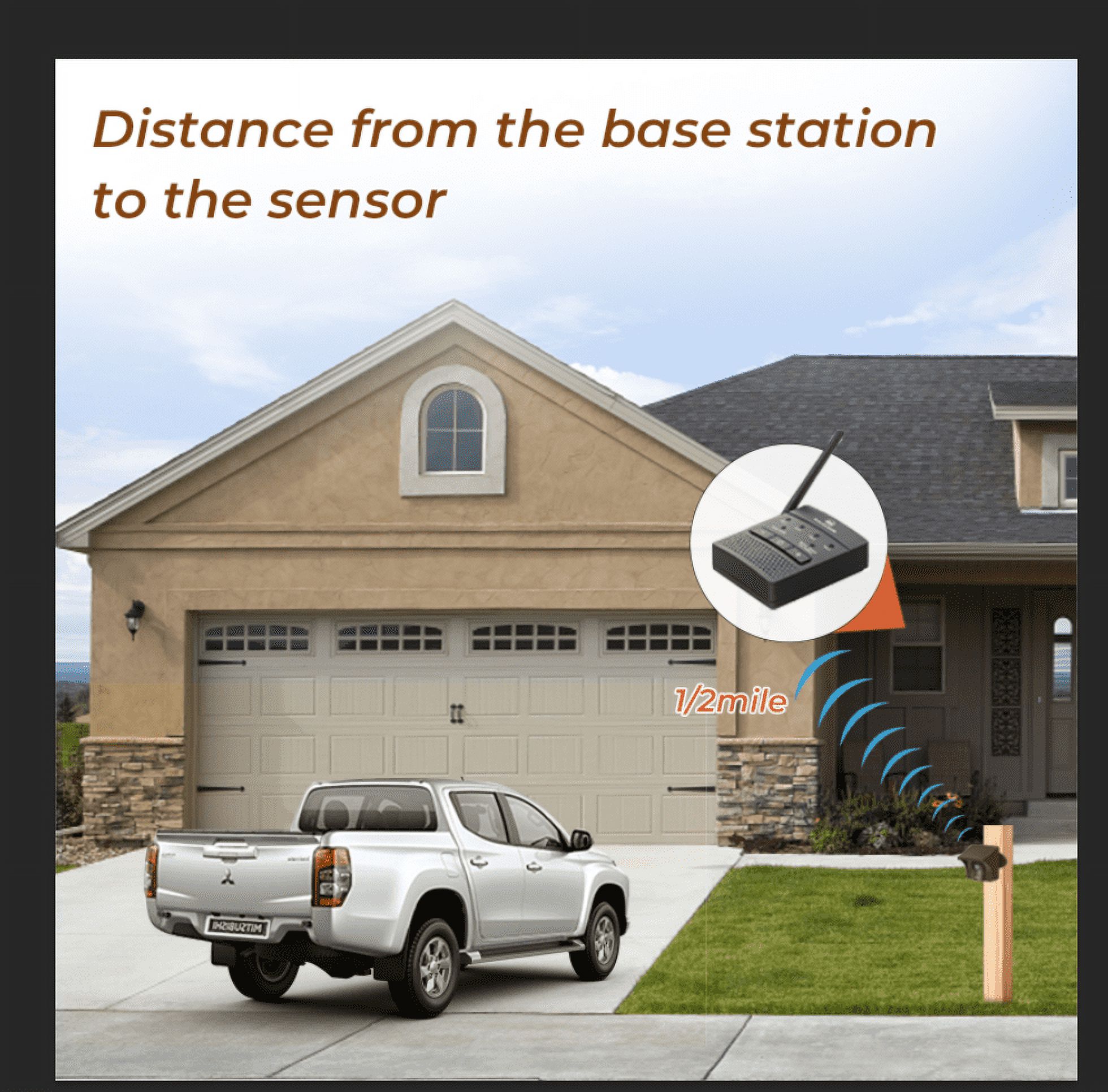 1/2 Mile eMACROS Driveway Alarm Wireless Sensor System & Driveway Sensor Alert System Weatherproof Security Outdoor Motion Sensor & Detector (1 Base 2 Sensors)