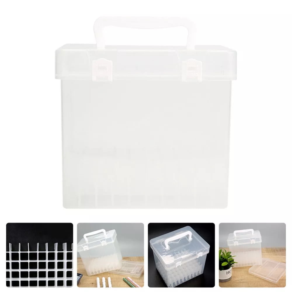 Kugachren Efficient Marker Storage Box, Clear Marker Organizer Plastic Containers with Lid, Stackable Storage Boxes for Craft, Pen, Art, Back to School Supplies