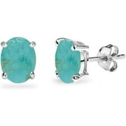 Gemstar USA Sterling Silver 6x4mm Simulated Turquoise Prong-set Stud Earrings - Stylish Jewelry for Day and Night