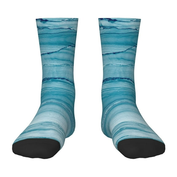 Rateoe Teal Turquoise Fluid Stripes Pattern Children's Socks, Socks Gifts ,kids Crew Soft Cotton Socks , Moisture-Wicking, Durable, Ideal for Daily Wear & Sports