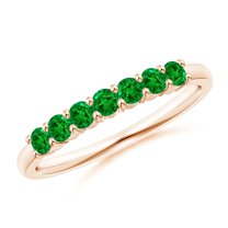 Angara Rings - Natural Emerald Half Eternity Wedding Ring in 14K Rose Gold for Women (Size-2.5mm) | May Birthstone Jewelry, Birthday, Anniversary, Jewelry Gift for Women