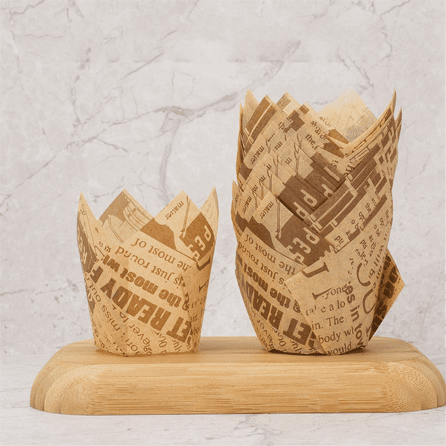 50PCS Newspaper Style Cupcake Liner Baking Cup for Wedding Party Tulip Muffin Cupcake Paper Cup Oilproof Cake D