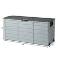 thumbnail image 2 of 75-Gallon Solid Black Plastic Yard Storage Bin with Two Wheels, 110 lbs Heavy-Duty Outdoor Deck Box for Garden, Tools, Cushions, or Toys, 2 of 9