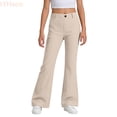 thumbnail image 2 of LYHaoo Girls Flare Dress Pants School Uniform, Elastic High Waisted Flat Front Chino Pants for Kids Back to School Outfits(Beige), 2 of 7
