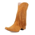 thumbnail image 3 of Retro remache borlas Botas Largas flecos botas de vaquero del Western mujeres 2023 Vintage mujer tacones gruesos botas informales Slip On zapatos femeninos, 3 of 5
