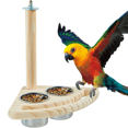 thumbnail image 2 of Wood Bird Perch with Bird Feeding Cups Bird Feeder Perch Stand Birds Cage Accessory for Small Cockatiels Parrot, 2 of 6
