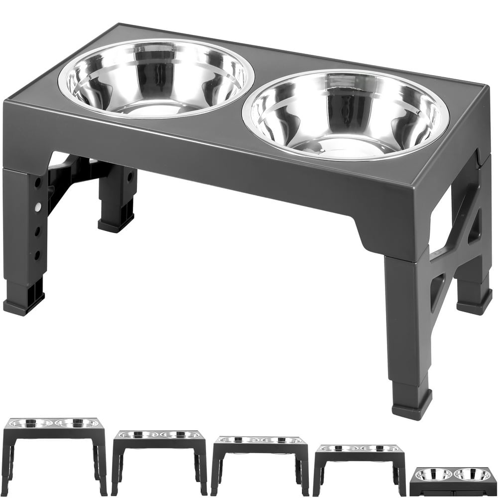 Elevated Dog Bowls with Stand Non Slip Raised Dog Dish with 2 Stainless Steel Dog Bowls Easy Install Elevated Dog Food Feeder 5 Height Adjustable 3.15in 8.66in 9.84in 11.02in 12.2in for P
