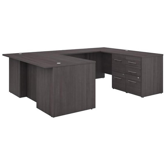 Pemberly Row 72W U Shaped Desk with Drawers in Storm Gray - Engineered Wood