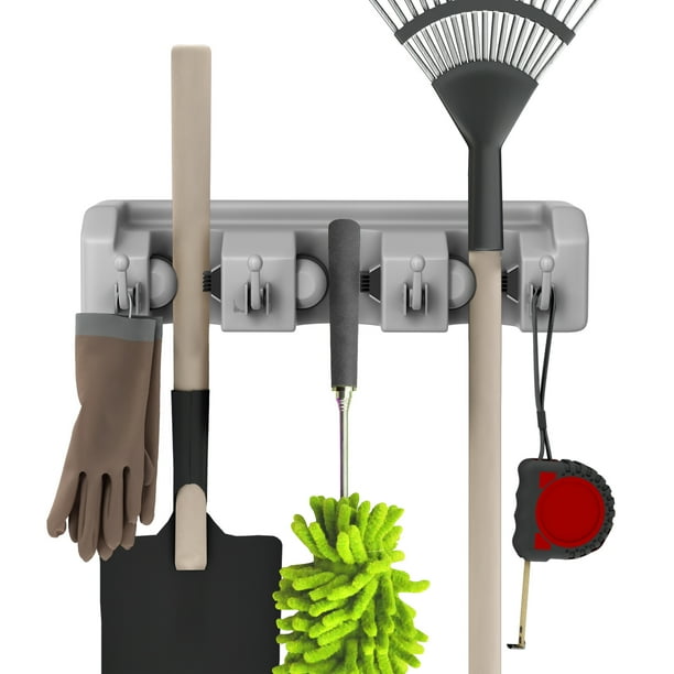 Shovel, Rake and Tool Holder with Hooks Wall Mounted Organizer for