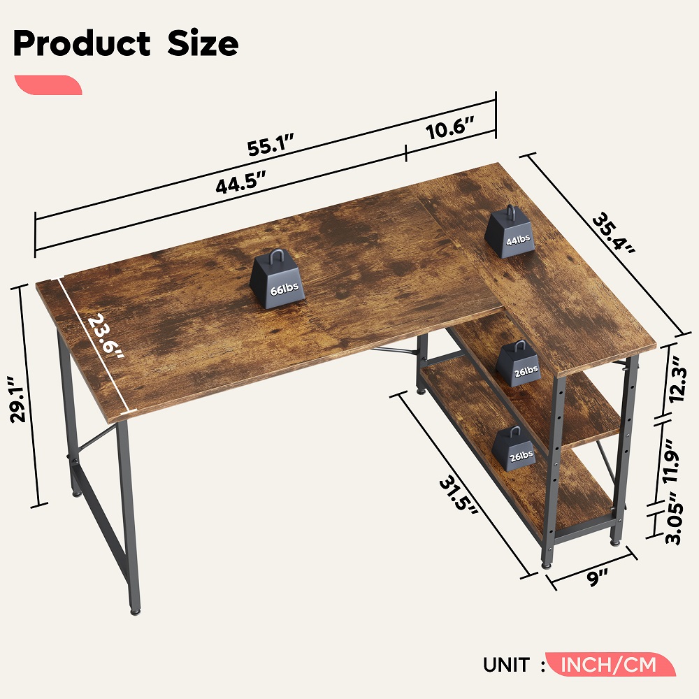 Bestier 55 inch Corner L Shaped Computer Desk with Storage Shelves ...