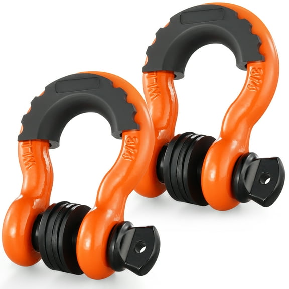 VEVOR 3/4" D-Ring Shackle, 2 Pack Alloy Steel Shackles 62832 lbs (28.5 Ton) Break Strength with 7/8" Screw Pin,Isolators & Washers, Heavy Duty Off Road Vehicle Recovery Shackle for Jeep Truck,Orange