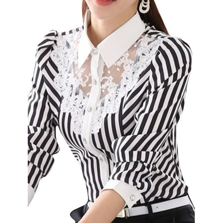 Womens Shirt Striped Long Sleeve Career T-shirt Plus