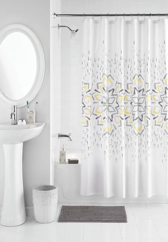 Mainstays 17-Piece Majestic Mandala Polyester/Ceramic Bathroom Accessory Set, White Print