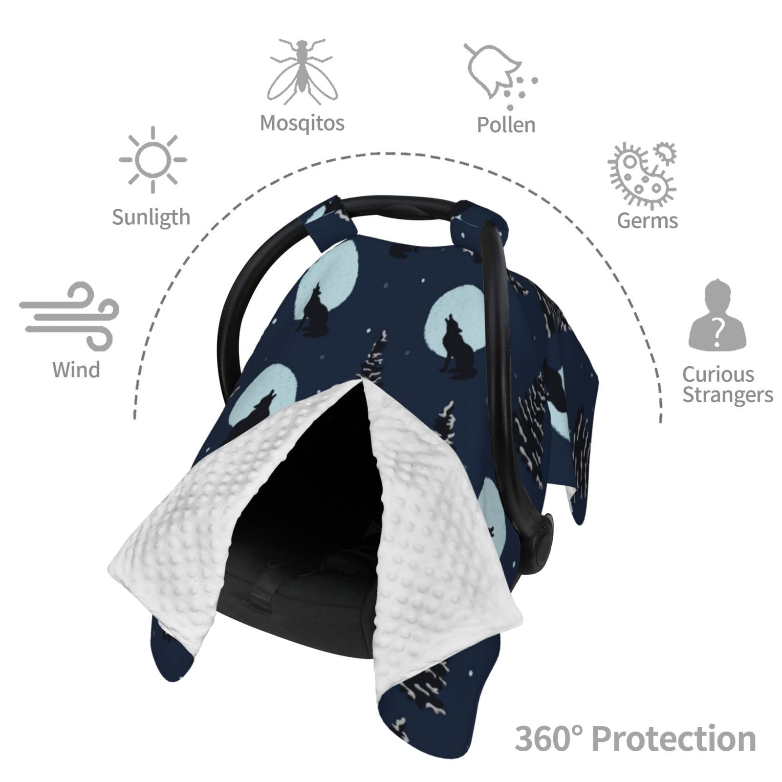 Car Seat Cover Baby - Night Forest Wolf Breathable Infant Car Seat Cover for Baby Carseat, Lightweight Comfort Baby Essentials Must Haves Newborn Stuff for Girl Boy