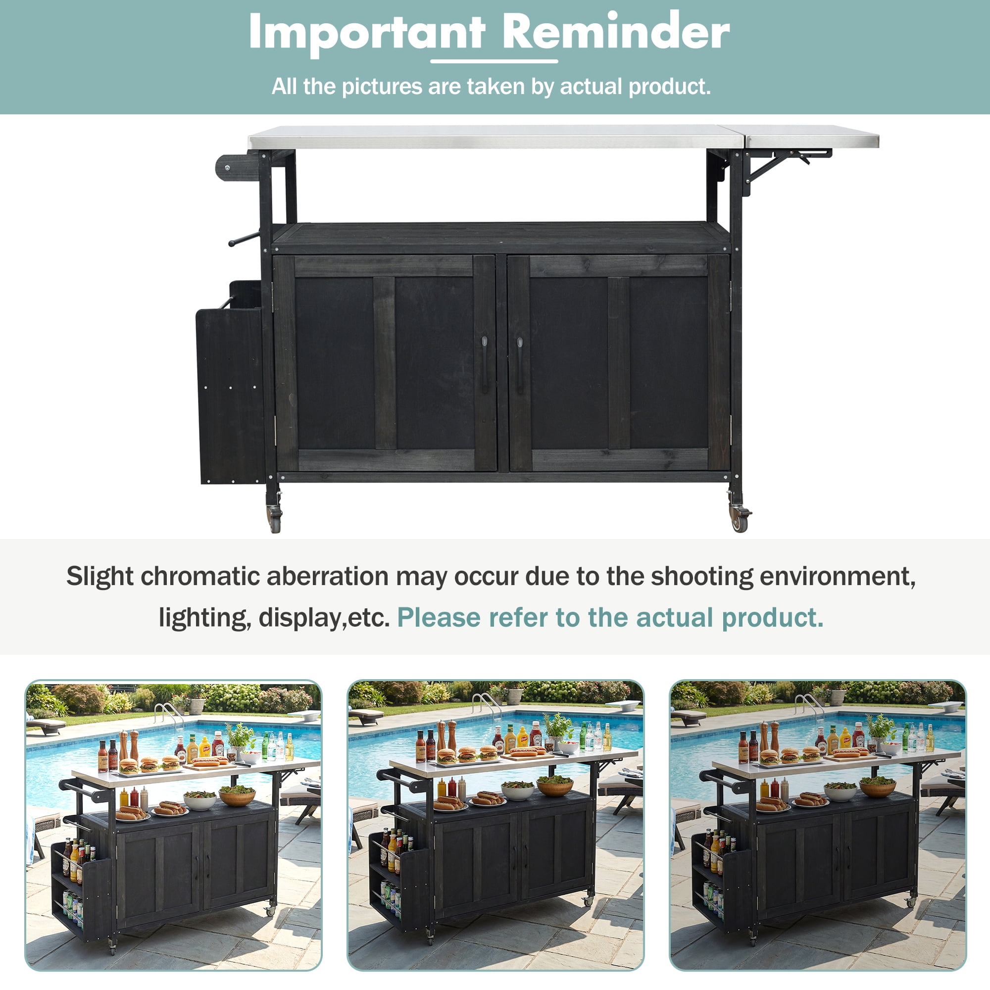 Mobile Cooking Island, Foldable Outdoor Patio Kitchen Cart, Black