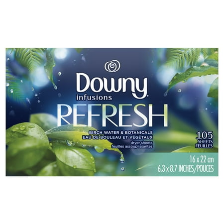 Fabric Softening Sheets - Downy Infusions Fabric Softener Dryer Sheets, Refresh, Birch Water & Botanicals, 105 count