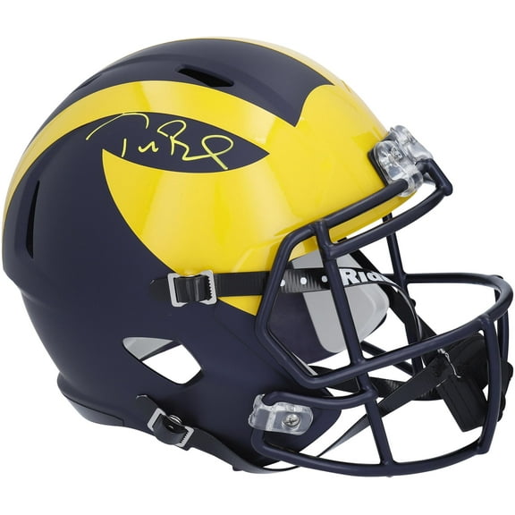 Tom Brady Michigan Wolverines Autographed Riddell Replica Helmet (Signed in Yellow Paint) - Fanatics Authentic Certified
