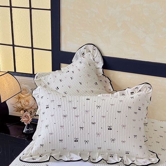 Bedding Accessories, Category A Cloud-feel Double-layered Yarn-lined Cottons-edged Pillowcase Bow-print Pillowcase Soft And Comfortable Pillowcase Home Bedding Decoration, Mom Gifts
