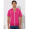 thumbnail image 3 of Unique Bargains Men's Short Sleeve Solid Color Zip Up Sport Hoodies XL Rose Red, 3 of 6