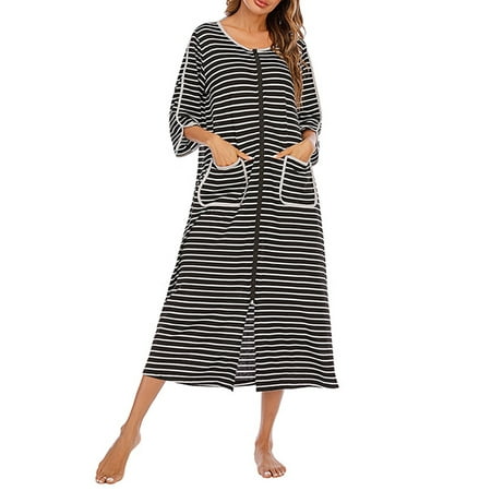 

Tregren Womens Robes Dressing Gowns Women Zipper Robe 3/4 Sleeve Housecoat Soft Zip Up Bathrobe with Pocket