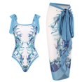 thumbnail image 1 of Gibobby Traje de baño de una pieza Nuevo mono doble sexy para mujer, traje de baño conservador para vacaciones en aguas termales, conjunto de falda envue(Azul claro,G), 1 of 5