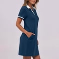 thumbnail image 5 of qolati Summer Dresses for Women V Neck Short Sleeve Henley Shirts Dress Pockets Classic Fitted Contrast Color Golf Tennis A Line Mini Dresses, 5 of 8